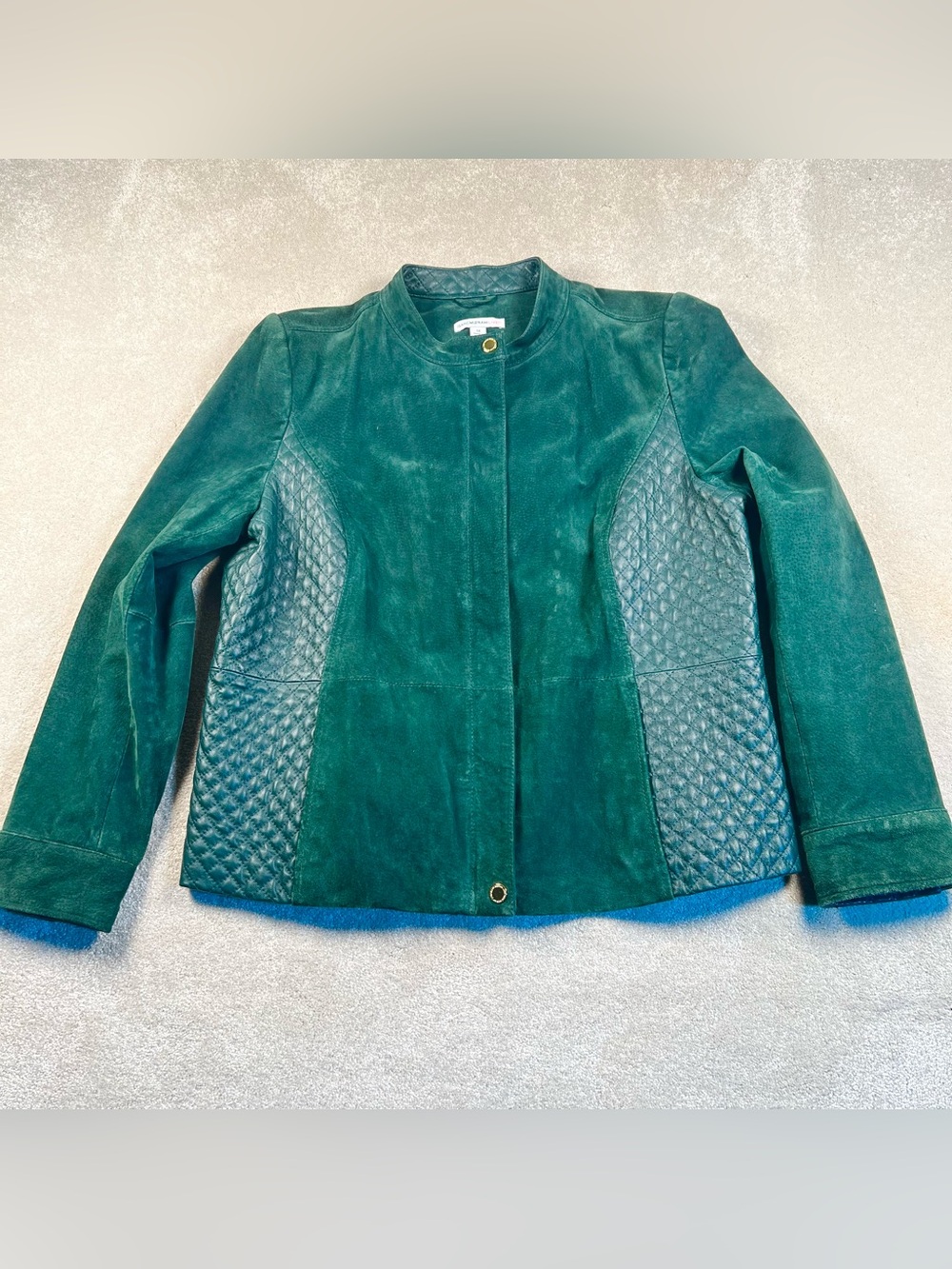 Suede Leather Jacket Green Zip Up Quilted Detail Isaac Mizrahi‎ Women's 14